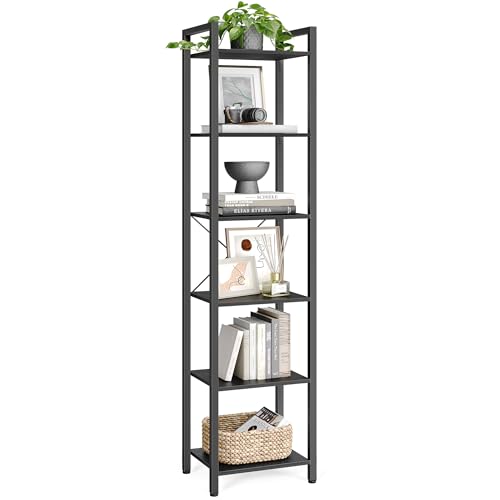 VASAGLE 6-Tier Bookshelf, Bookcase, Shelving Unit, for Office, Study, Living Room, Bedroom, 30 x 40 x 187.5 cm, Industrial, Ebony Black and Ink Black LLS101B56