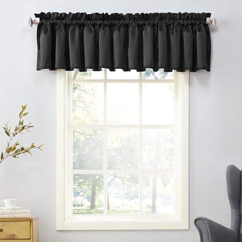 "Sun Zero Barrow Solid Energy Efficient Rod Pocket Curtain Valance, 108"" x 18"", Black"