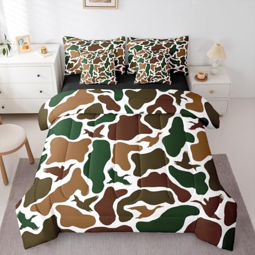Erosebridal Camo Army 7 Piece Bedding Set Full Hunting Duck Comforter Set with Sheets Military Camouflage Bed in a Bag Wild Farmhouse Woodland Bed Sets Comforter