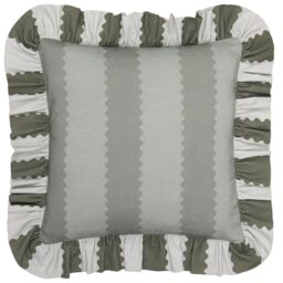 furn. Wylder Birdie Stripe Feather Filled Cushion – Ruffle Edge Cotton Striped Decorative Pillow (Baygreen/Mist – 45x45cm)