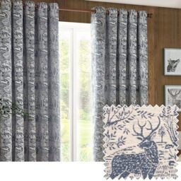 furn. Winter Woods Chenille Room Darkening Eyelet Curtains – Woodland Animals Pattern (Midnight - Width x Drop: 168 x 183cm / 66 x 72, 2 Panels)