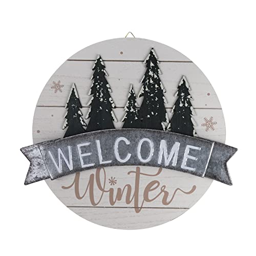 "Sfozstra Winter Welcome Sign, ""Welcome Winter"" Front Door Decorative Welcome Sign, Hangable Outdoor Decorations, Elegant Christmas Thanksgiving Gifts. Winter Welcome Sign Iron Door Hanging (White)"