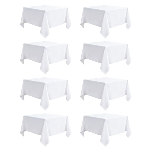 Heneger 8 Pack White Tablecloth 70 x 70 Inch Square - Wrinkle Resistant, Washable and Reusable, Polyester Fabric Table Cloth, Party Buffet Wedding Banquet