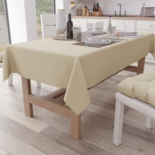 PETTI Artigiani Italiani - Table Cloth, Kitchen Tablecloth in Cotton Plain Colour, Sand X15 Places (140 x 300 cm)