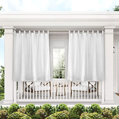 "Exclusive Home Cabana Solid Indoor/Outdoor Light Filtering Hook-and-Loop Tab Top Curtain Panel, 54""x63"", White, Set of 2"
