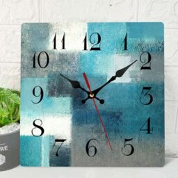 ArtSocket Wooden Wall Clock Silent Non-Ticking, Green Blue Grey Teal Abstract Painting Gray Square Rustic Coastal Wall Clocks Decor for Home Kitchen Living Room Office, Battery Operated(12 Inch)