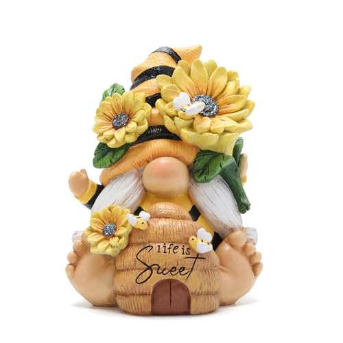 Hodao Gnome Figurine Decorations Indoor Home Decor Sweet Life Bee Gnome - The Sweetness and Warmth of Nature - Summer Garden Patio Gnome Sculpture Decorations (Bees gnome)