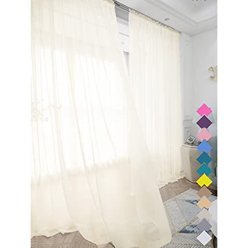 L&TEC Window Beige Sheer Curtains 48 Inches Width 95 Inches Long 2 Panels Sheer Curtains Clear Curtains Basic Rod Pocket Panel for Home/Living Room/Bedroom/Kids Room