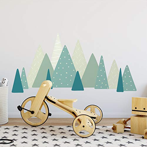 WALPLUS Scandinavian Mountains Wall Stickers Green Pattern Wall Stickers Nursery Removable Self-Adhesive Mural Art Decals Vinyl Home Decoration DIY Living Bedroom Decor Wallpaper Gift Stick on Wall