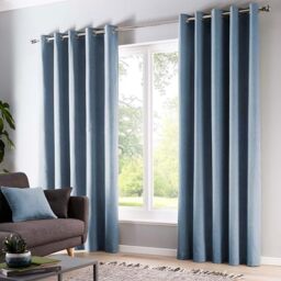 Fusion Sorbonne Eyelet Curtains – Light Blue – W66 x L72 (168 x 183cm) – 100% Cotton – Bedroom/Living Room Drapes – Sky Blue Window/Door Treatment