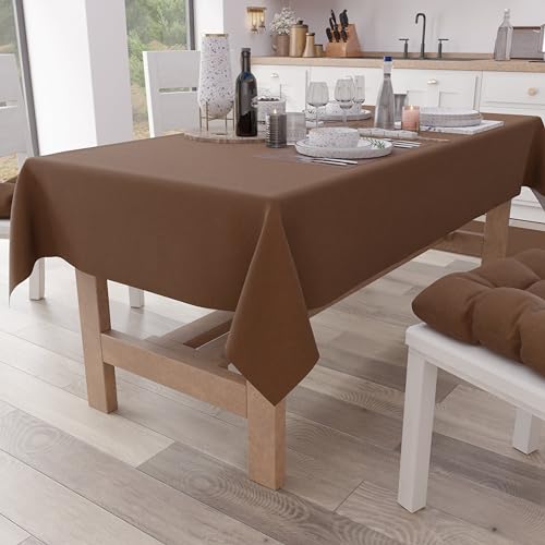 PETTI Artigiani Italiani - Table Cloth, Kitchen Tablecloth in Plain Cotton, Square Brown X4 Seater (140 x 140 cm)