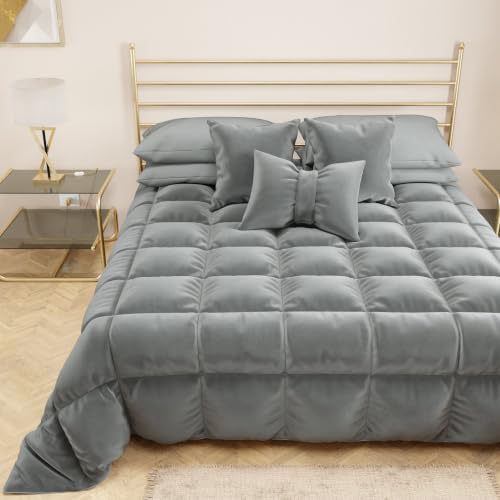 PETTI Artigiani Italiani - Velvet Winter Quilt 260x270 cm, Double-Sided Bedspread, 350 g/m??, Dark grey, Made in Italy