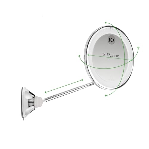 Macom Sensation 229 Perfect Mirror Cosmetic Mirror with Telescopic Pole and Double Joint, 10x Magnified, Space-Saving