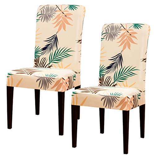 SU SUBRTEX Stretch Chair Covers for Dining Room Set of 2 Slipcovers Removable Washable Soft Chair Protector Armchair Leaf-Printed Furniture Cover For Wedding Ceremony(2pcs,Yellow), VCUKSBTYZT002YP01