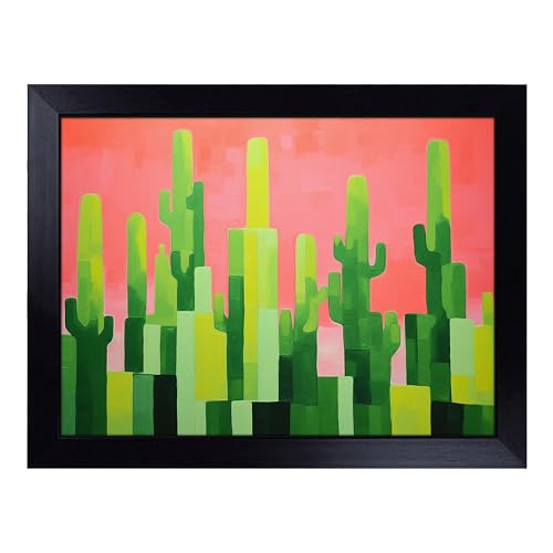 Lap Tray with Bean Bag Cushion, Cactus Minimalism - Handmade in the UK, Raised Wooden Edge, Padded Cushion, Heat-Resistant Wipe-Clean Surface, for Meals, Laptops and Crafts