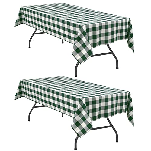Hiasan Christmas Plaid Tablecloth Waterproof, 2 Pack, 60 x 120 inch - Checkered Table Cloth Rectangle for Holiday/Spring Party/Outdoor Picnic/Kitchen, Forest Green and White