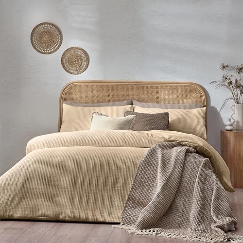 Furn. Yard Chunky Waffle Cotton Duvet Cover Set – Textured Waffle Weave OEKO-TEX Certified (Linen – Super King)