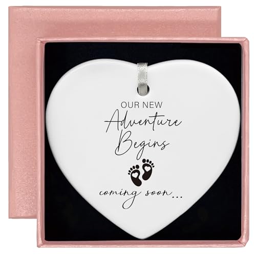 Heart Shaped White Ceramic Ornament-Pregnancy Announcement Gifts-Promoted to Grandparents Aunt Uncle-New Baby Coming Soon Reveal Keepsake for Mom Dad Sister Brother Friends Ceramic Decor