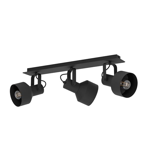 Eglo Ceiling Light Casibare, 3 lamp Lighting Made of Black Metal, Living Room and Bedroom spotlights, E27 Socket