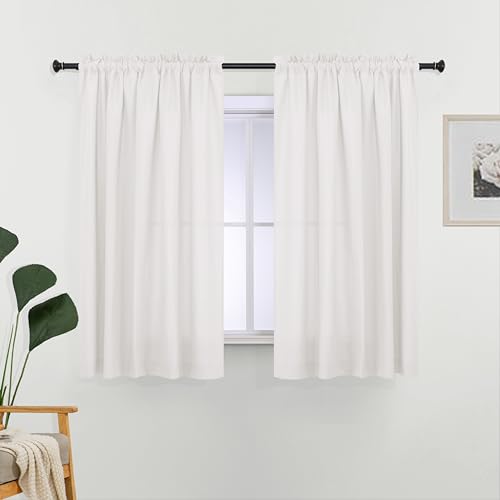 "L.Z.E Privacy Sheer Curtains 45 Inch Length 2 Panels Set White Light Filtering Non-See-Through Curtains & Drapes for Living Room Bedroom Nursery Dual Rod Pocket Solid Short (55"" W x 45"" L)"