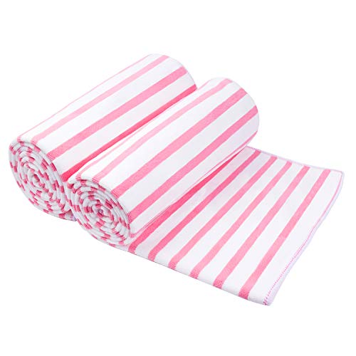 "JML Microfiber Bath Towels, Bath Towel (2 Pack, 30"" x 60"") Cabana Stripe Absorbent and Quick Dry Towel Set for Adults, Travel, Summer, Sport, Swimming, Pool, Yoga, Camping, Microfiber StripePink"