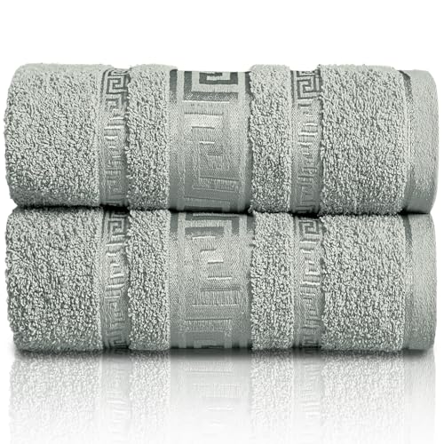 GC GAVENO CAVAILIA Extra Large Jumbo Bath Sheets Greek Towels for Bathroom - 2 Piece Super Absorbent Quick Dry Towel, 100% Egyptian Cotton Soft Fluffy Luxury Bath Towel Spa & Hotel (90x180cm),Silver