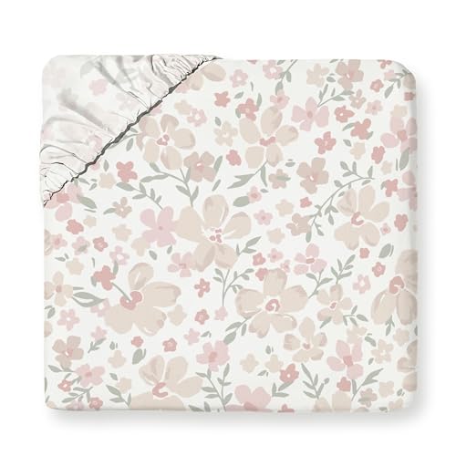 MakeMake Organics Organic Twin Fitted Sheet Set GOTS Certified Organic Cotton Fitted Sheet with Pillowcase Ultra Soft Non Toxic Breathable Flowers Peach Pink Girls Room (Twin, Blossom)