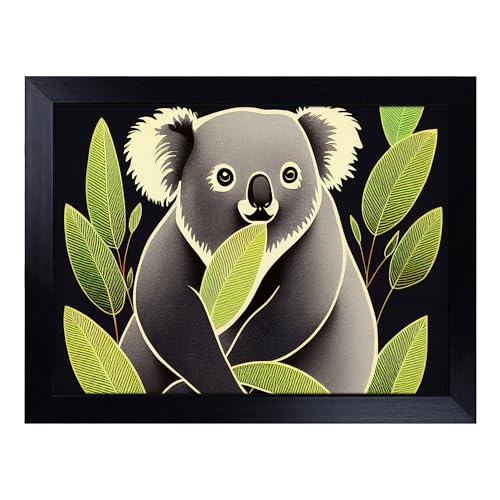Lap Tray with Bean Bag Cushion, Artistic Koala Bear - Handmade in the UK, Raised Wooden Edge, Padded Cushion, Heat-Resistant Wipe-Clean Surface, for Meals, Laptops and Crafts