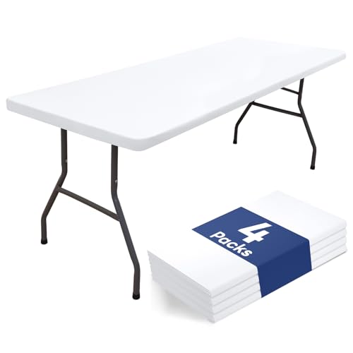 "homing 4 Packs 6 Foot Rectangle Table Cloth, Waterproof Polyester Elastic Fitted Tablecloth, Washable Table Cover for Picnic, Camping, Outdoor (White, 30"" x 72"")"