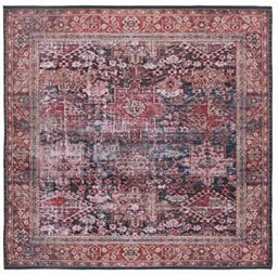 SAFAVIEH Traditional Rug Ideal for High Traffic Areas - Machine Washable and Non Slip - Tucson Collection, Short Pile, in Red and Green, 122 X 122 cm