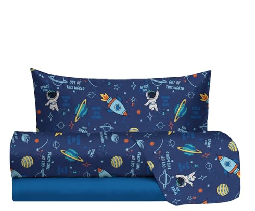 hermet Jolly Single Bed Sheet Set, 100% Cotton, Top Sheet + Fitted Sheet + Pillow Case, Bedding Set with Design for Bedroom