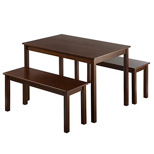 ZINUS Juliet 114 cm Wood Dining Table with 2 Benches - Espresso Solid Wood 3 Piece Set - Easy Assembly