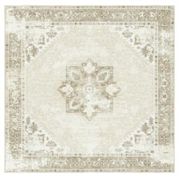 SAFAVIEH Traditional Rug Ideal for High Traffic Areas - Machine Washable and Non Slip - Tucson Collection, Short Pile, in Sage and Ivory, 120 X 120 cm