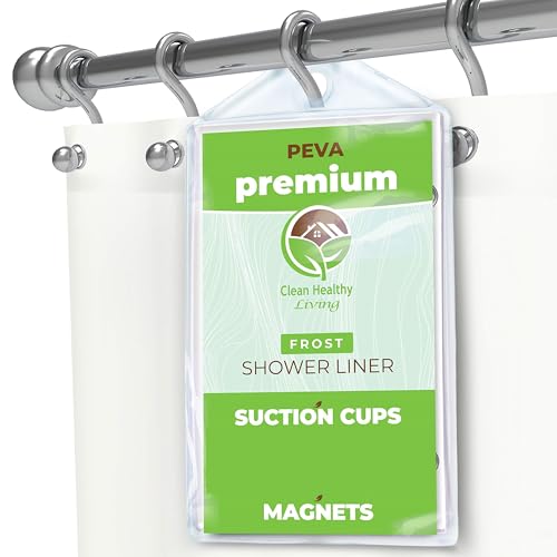 Clean Healthy Living Premium PEVA Frost Shower Curtain Liner with Magnets & Suction Cups - 70 X 71 in. Long