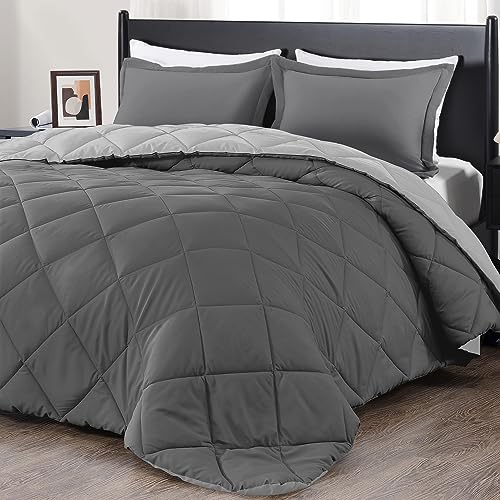 "downluxe King Size Comforter Set - Charcoal and Grey King Comforter, Soft Bedding Sets for All Seasons -3 Pieces - 1 Comforter (104""x92"") and 2 Pillow Shams(20""x36"")"