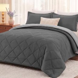 "downluxe King Size Comforter Set - Charcoal and Grey King Comforter, Soft Bedding Sets for All Seasons -3 Pieces - 1 Comforter (104""x92"") and 2 Pillow Shams(20""x36"")"