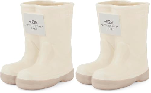 Cooksmart Hen House Lane Wellington Boot Utensil Pot - Rustic Farmhouse Stoneware Storage - Decorative Kitchen Holder for Cutlery & Tools - Ribbed & Embossed Hen Design - 17cm (Pack of 2)