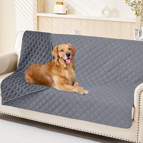 "smiry Waterproof Dog Blanket, Reversible Dog Bed Cover Pet Blanket, Soft Couch Cover for Dogs Washable, Bed Couch Sofa Furniture Protector for Puppy Cat Kids (52""x82"", Grey/Dark Grey)"
