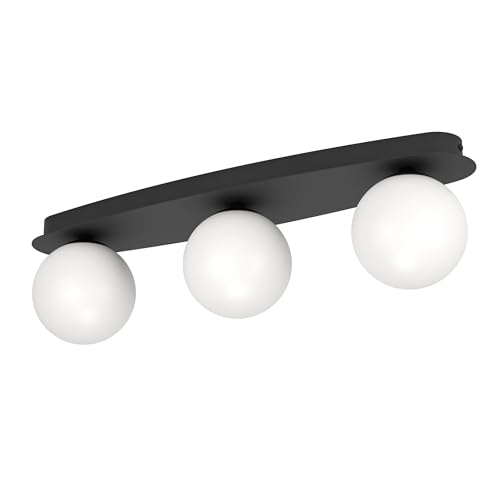 Eglo LED wall lamp Castrivido, 3-Flame Bathroom Mounted Light, Metal Black with White Glass Globe, Includes Warm G9 Bulb, IP44 Rated