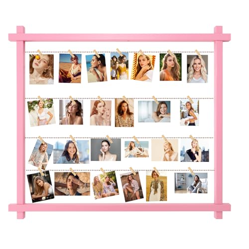 PHOENANCEE Picture Frame,Photo Display Board,Hanging Pictures Frames with Clips for Graduation Birthday Party,Dorm Photo Card Wall Decor Hanger Holder,Upgraded,Easy To Assemble,Large(Pink)