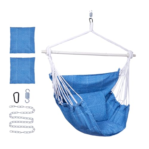 Backyard Expressions Hammock Chair Hanging Rope Swing Chair, 2 Pillows, Anti Slip Steel Spreader Bar