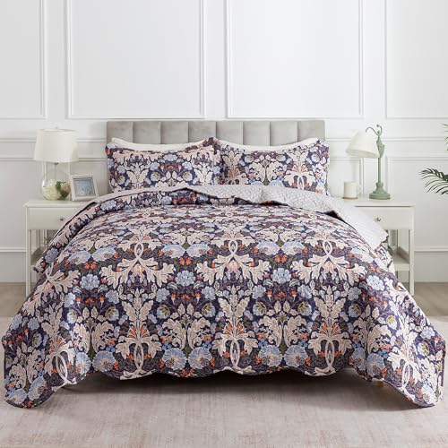 HoneiLife Quilt Set King Size - Microfiber Bedspread 3-Piece,Reversible Coverlet Lightweight Bedcover King Quilt Bedding Sets-Navy