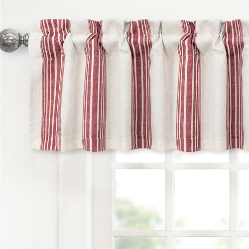 DriftAway Chris Linen Lined Valance Double Layer Thermal Insulated Room Darkening Blackout Valances 3 Inch Rod Pocket Vertical Striped Kitchen Valance for Bathroom 52 Inch by 14 Inch Red
