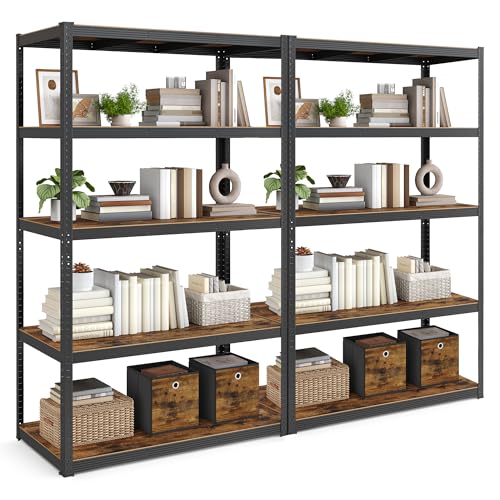 SONGMICS 2 Pack Shelving Unit, 60 x 120 x 200 cm, 750 kg Load Capacity (150 kg per Shelf), Industrial, Adjustable Storage Shelves, for Living Room, Kitchen, Garage, Black and Rustic Brown GLR060B12