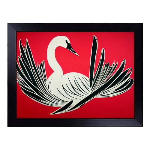 Lap Tray with Bean Bag Cushion, Artsy Swan - Handmade in the UK, Raised Wooden Edge, Padded Cushion, Heat-Resistant Wipe-Clean Surface, for Meals, Laptops and Crafts