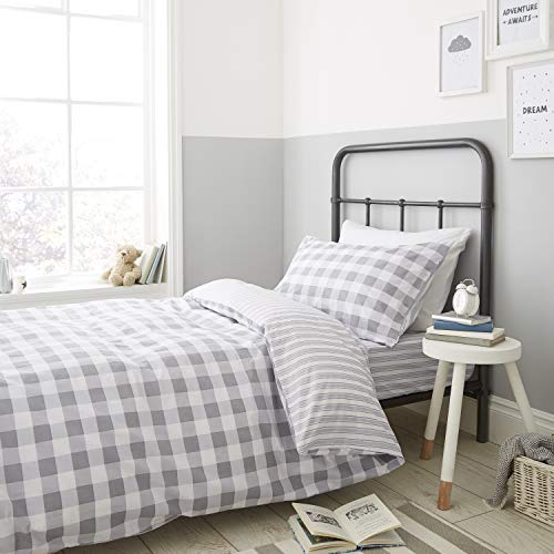 Catherine Lansfield Check and Stripe Grey Duvet Cover Set 260x240+65x65(2)