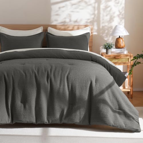 PHF 3 Piece P Waffle Comforter Bedding Set Grey King US