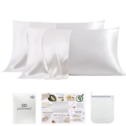 "PROMEED White Silk Pillowcase 2 Pack for Hair and Skin, Both Sides 100% 23 Momme Mulberry Silk Pillow Case Set of 2 with Hidden Zipper, Soft and Breathable (Standard 20""x26"", White)"