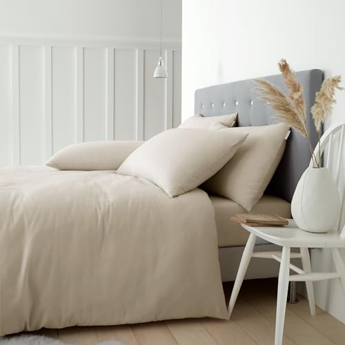 Catherine Lansfield Brushed Cotton Double Duvet Cover Set with Pillowcases Cream