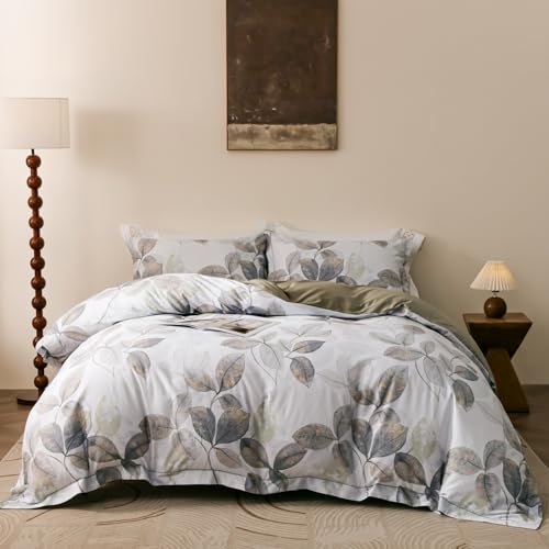 OAITE Duvet Cover Set Twin Size Floral Pattern 500 Thread Count Ultra Soft 100% Cotton Duvet Cover Sets 3-PC, Breathable Duvet Cover with Zipper Closure & Corner Ties
